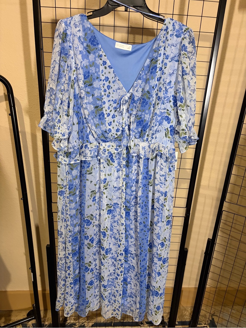 Kohl's Light Blue Floral Maxi Dress with Green Accents